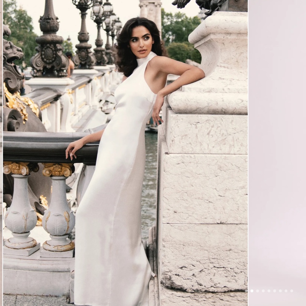 MESHKI Claire Satin Drape Back Maxi Dress